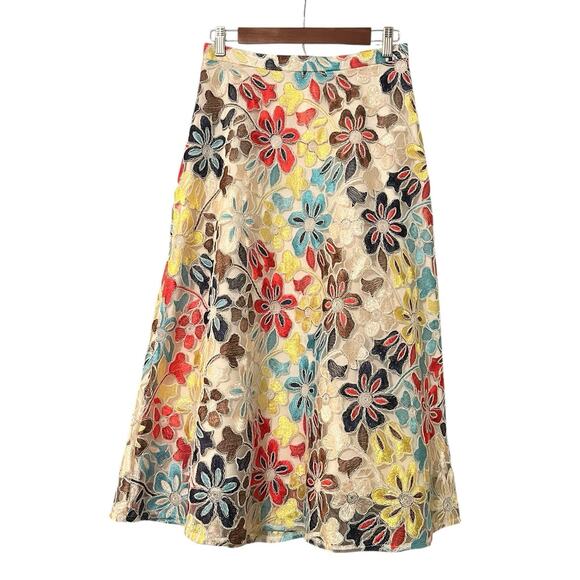 EVA FRANCO Anthropologie Meghan Embroidered Midi Skirt •4• Floral A Line EXC - Picture 7 of 16